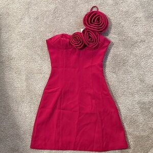 Peppermayo Fuchsia One-Shoulder Dress with Floral Detail- Sweetpea Mini NWT